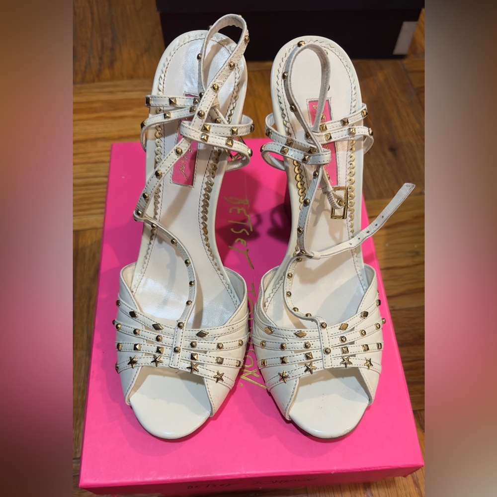 Betsey Johnson Cream Heels with Gold Studs